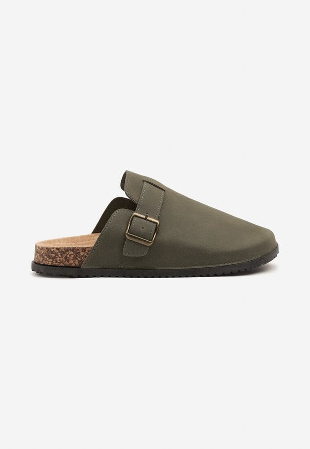 Born2be - Zielone Klapki w Stylu Chodaków z Klamrami Uliadriela. Okazja: na co dzień, na imprezę, na spacer. Kolor: zielony. Materiał: jeans. Sezon: lato. Styl: klasyczny, casual
