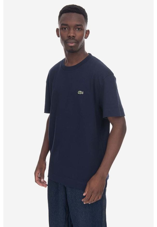 Lacoste t-shirt bawełniany kolor granatowy gładki TH1708.166-166. Kolor: niebieski. Materiał: bawełna. Wzór: gładki. Styl: klasyczny