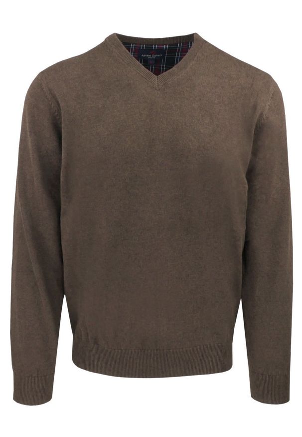 Męski, Bawełniany Sweter w Serek (V-neck) - Adriano Guinari - Brązowy. Okazja: do pracy, na co dzień, na spotkanie biznesowe. Typ kołnierza: dekolt w serek. Kolor: wielokolorowy, beżowy, brązowy. Materiał: bawełna. Styl: klasyczny, casual, elegancki, biznesowy