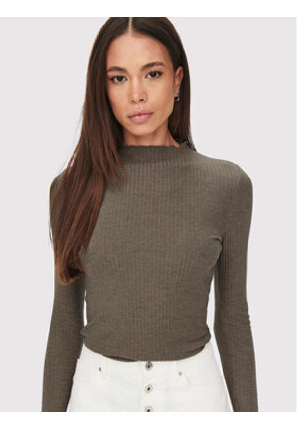 only - ONLY Bluzka Emma 15180040 Brązowy Slim Fit. Kolor: brązowy. Materiał: syntetyk