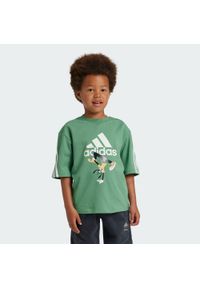 Adidas - Koszulka adidas Disney Mickey Mouse. Kolor: zielony, biały, wielokolorowy. Wzór: motyw z bajki. Sport: joga i pilates