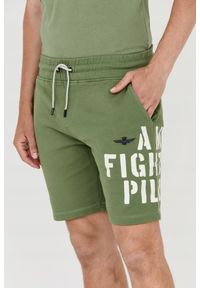 Aeronautica Militare - AERONAUTICA MILITARE Bermudy zielone męskie, Rozmiar XL. Kolor: zielony. Materiał: bawełna, dresówka. Wzór: nadruk, haft #6