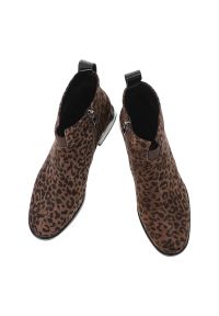 Brązowe Botki S.Barski Eleganckie Buty Damskie Panterka. Okazja: na co dzień. Kolor: brązowy. Materiał: materiał. Szerokość cholewki: normalna. Wzór: motyw zwierzęcy. Obcas: na obcasie. Styl: elegancki. Wysokość obcasa: średni #5