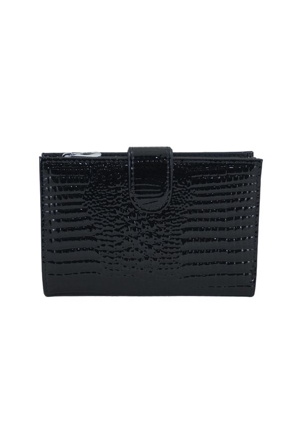 Barberini's - Portfel skórzany damski lakierowany na zatrzask - Czarny. Kolor: czarny. Materiał: skóra, lakier