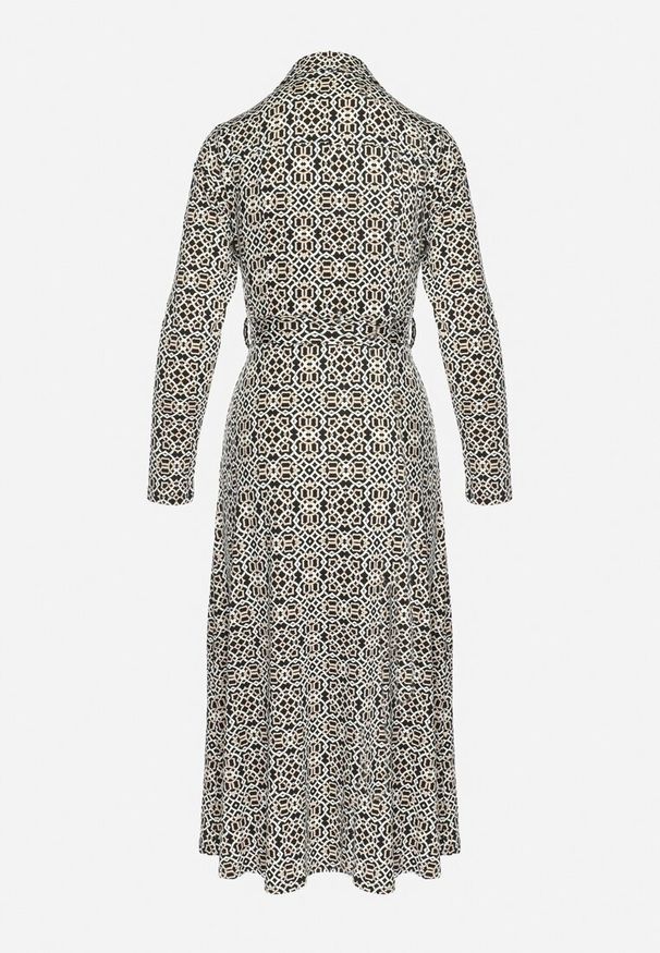 Born2be - Biało-Czarna Taliowana Sukienka Maxi z Materiałowym Paskiem w Geometryczny Print Filint. Kolor: czarny. Materiał: materiał. Wzór: nadruk, geometria. Długość: maxi