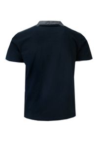 Pako Jeans - T-shirt Bawełniany z Guzikami przy Kołnierzyku, Granatowy z Nadrukiem, Krótki Rękaw -PAKO JEANS. Okazja: na co dzień. Kolor: niebieski. Materiał: bawełna. Długość rękawa: krótki rękaw. Długość: krótkie. Wzór: nadruk. Styl: casual #2