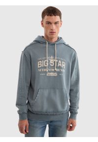 Big-Star - Bluza męska z kapturem z logo BIG STAR niebieska Enif 402. Okazja: na co dzień. Typ kołnierza: kaptur. Kolor: niebieski. Materiał: bawełna, jeans, materiał. Wzór: nadruk. Styl: casual, vintage, elegancki, sportowy, retro