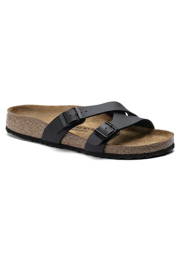 Birkenstock - BIRKENSTOCK Yao Balance BF Black Klapki damskie. Okazja: na co dzień. Kolor: czarny. Materiał: materiał, skóra. Wzór: paski. Sezon: lato. Styl: casual, elegancki, wakacyjny, klasyczny