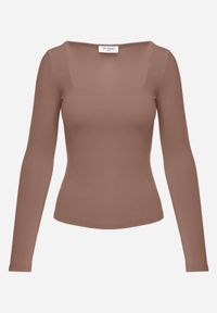 Renee - Brązowa Bluzka z Elastycznego Materiału o Kwadratowym Dekolcie z Wiskozą Nemosa. Typ kołnierza: dekolt kwadratowy. Kolor: brązowy. Materiał: wiskoza, materiał. Długość rękawa: długi rękaw. Długość: długie #2