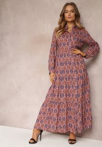 Renee - Ciemnoróżowa Sukienka Nikerine. Okazja: na co dzień. Kolor: różowy. Materiał: bawełna, skóra. Typ sukienki: koszulowe, proste. Styl: casual. Długość: maxi #3