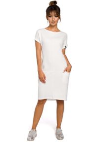 MOE - Dresowa Ecru Sukienka Mini z Kieszeniami w Szwach. Materiał: dresówka. Długość: mini