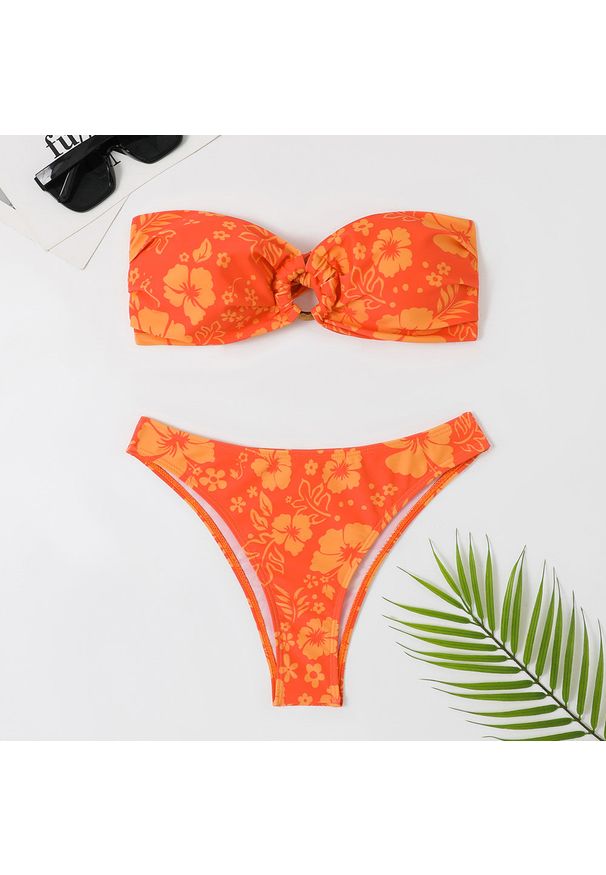 Intica - Dwuczęściowy strój kąpielowy bez ramiączek z elastycznego materiału na lato Brigitte. Kolor: pomarańczowy. Materiał: materiał