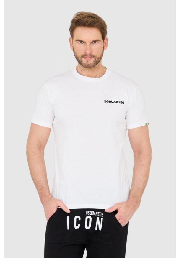 DSQUARED2 Biały bawełniany t-shirt z małym logo. Kolor: biały. Materiał: bawełna