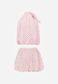 Renee - Różowy Bawełniano-Wiskozowy Komplet Balloon w Groszki Wiązany Top i Szorty Luxina. Kolor: różowy. Materiał: wiskoza, bawełna. Wzór: grochy #5