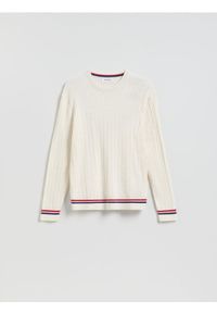 Reserved - Strukturalny sweter z bawełną - biały. Kolor: biały. Materiał: bawełna #1