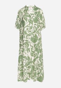 Born2be - Zielona Wiskozowa Rozkloszowana Sukienka z Falbaną Filindania. Okazja: na co dzień. Kolor: zielony. Materiał: wiskoza. Styl: casual, elegancki #7