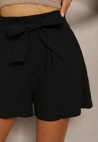Renee - Czarne Casualowe Szorty w Stylu Bermudów z Bawełny z Materiałowym Paskiem i Wszytą z Tyłu Gumką Lovanara. Okazja: na co dzień. Kolor: czarny. Materiał: bawełna, materiał. Sezon: lato. Styl: casual #5
