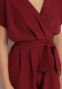 Born2be - Bordowy Elegancki Kombinezon z Marszczeniem i Wcięciem w Talii Melonessa. Okazja: na co dzień. Kolor: czerwony. Sezon: jesień, wiosna. Styl: elegancki #2