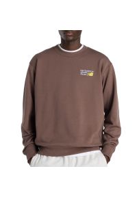 Bluza męska New Balance MT41547ABP - brązowa. Kolor: brązowy. Materiał: prążkowany, bawełna. Wzór: aplikacja. Styl: klasyczny #1