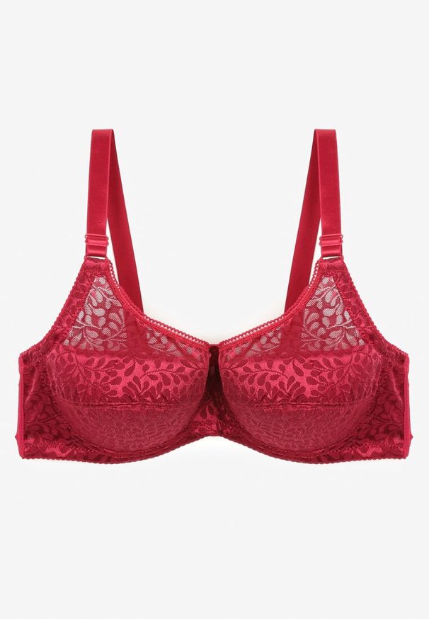 Born2be - Bordowy Biustonosz na Regulowanych Ramiączkach na Haftki Nosofia. Kolor: czerwony. Materiał: bawełna, jeans