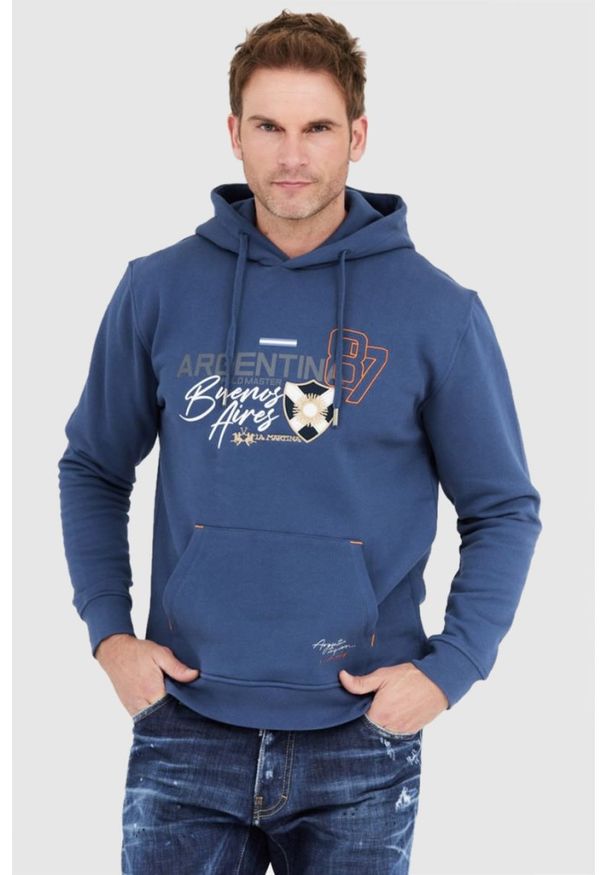 La Martina - LA MARTINA Granatowa bluza męska z naszywkami, Rozmiar M. Kolor: niebieski. Wzór: aplikacja