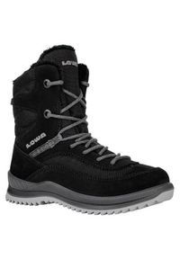 Buty trekkingowe dla dzieci Lowa Ella High Gtx. Wysokość cholewki: za kostkę. Zapięcie: sznurówki. Kolor: czarny. Materiał: materiał, syntetyk, tkanina. Szerokość cholewki: normalna