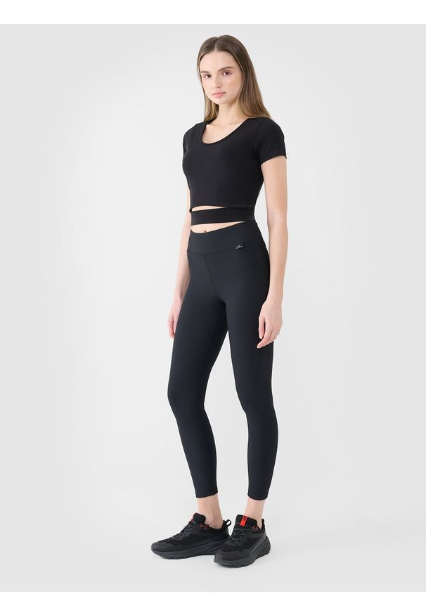 4f - 4F Legginsy dzianinowe damskie - czarne S. Okazja: na co dzień. Stan: podwyższony. Kolor: czarny. Materiał: dzianina. Wzór: jednolity. Styl: sportowy, casual