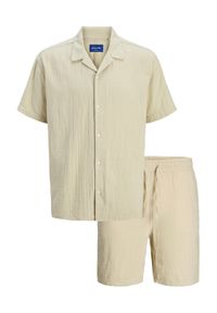 Jack & Jones - Jack&Jones Komplet koszula i szorty materiałowe Easter 12281255 Beżowy Relaxed Fit. Kolor: beżowy. Materiał: bawełna