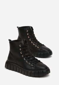 Born2be - Czarne Sneakersy ze Skóry Naturalnej na Platformie Kerima. Nosek buta: okrągły. Zapięcie: sznurówki. Kolor: czarny. Materiał: skóra. Sezon: jesień, zima. Obcas: na platformie. Wysokość obcasa: niski #5