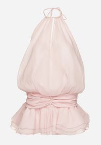 Born2be - Różowa Sukienka z Bawełną Falbanką i Odkrytymi Plecami Firavette. Kolor: różowy. Materiał: bawełna. Sezon: lato. Styl: elegancki #6