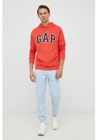 GAP bluza bawełniana męska kolor czerwony z kapturem z aplikacją. Typ kołnierza: kaptur. Kolor: czerwony. Materiał: bawełna. Wzór: aplikacja #3