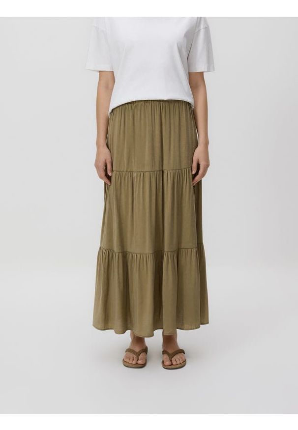 Reserved - Spódnica maxi z wiskozą - oliwkowy. Kolor: oliwkowy. Materiał: wiskoza