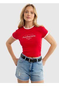 Big-Star - Koszulka damska o kroju slim z linii Authentic czerwona Montha 603. Kolor: czerwony. Materiał: dzianina. Długość: krótkie. Wzór: nadruk. Styl: klasyczny #7