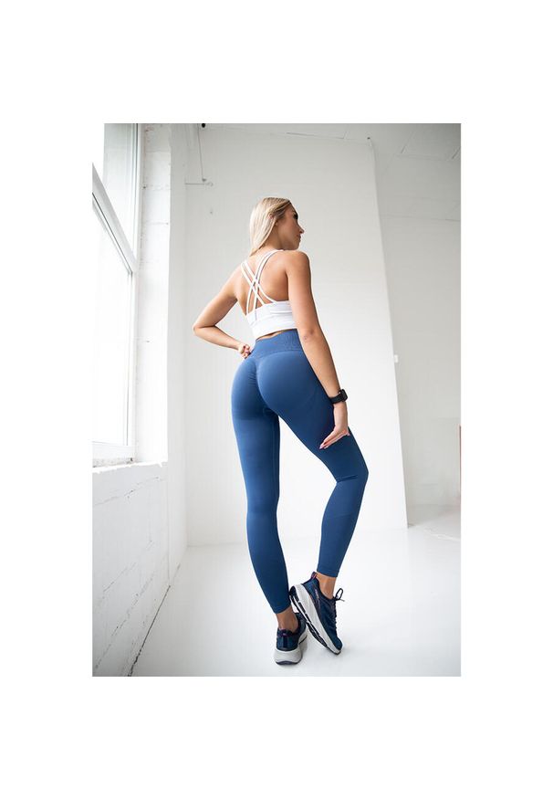 2SkIN - Legginsy bezszwowe push up damskie Lift Navy 2skin. Stan: podwyższony. Kolor: niebieski. Sport: fitness