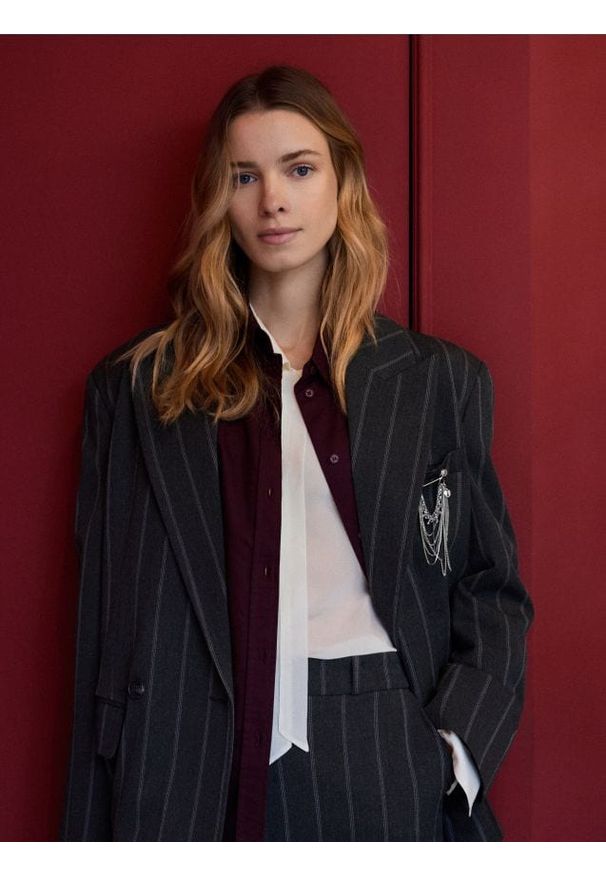 Reserved - Marynarka z wiskozą - ciemnoszary. Kolor: szary. Materiał: wiskoza