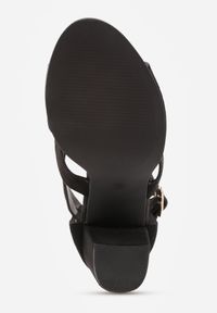 Born2be - Czarne Sandały na Słupkowym Obcasie Perforacją z Imitacji Zamszu Lyrique. Okazja: na spacer, na spotkanie biznesowe. Kolor: czarny. Materiał: zamsz. Obcas: na obcasie. Styl: biznesowy, elegancki. Wysokość obcasa: średni #6