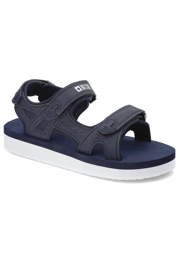 Big-Star - Granatowe Sandały Big Star Lekkie Buty Na Lato. Okazja: na co dzień, na spacer. Zapięcie: rzepy. Kolor: niebieski. Wzór: paski. Sezon: lato. Styl: casual, sportowy, wakacyjny