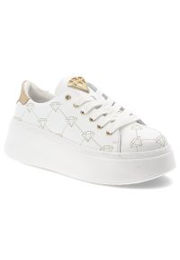Białe Sneakersy Armodo Stylowe Obuwie Damskie Na Platformie. Okazja: na co dzień. Zapięcie: sznurówki. Kolor: biały. Materiał: materiał, skóra. Wzór: aplikacja. Obcas: na platformie. Styl: elegancki