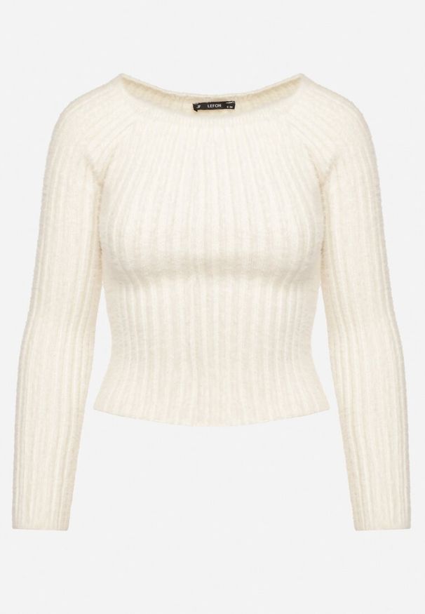 Born2be - Jasnobeżowy Klasyczny Sweter Ozdobiony Futerkiem Vertisia. Okazja: na co dzień. Kolor: beżowy. Materiał: futro. Wzór: aplikacja. Styl: klasyczny