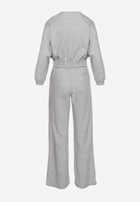 Renee - Szary Bawełniany Komplet Bluza Krótka ze Ściągaczem i Szerokie Spodnie ze Sznurkiem w Pasie Rionnea. Kolor: szary. Materiał: bawełna #5