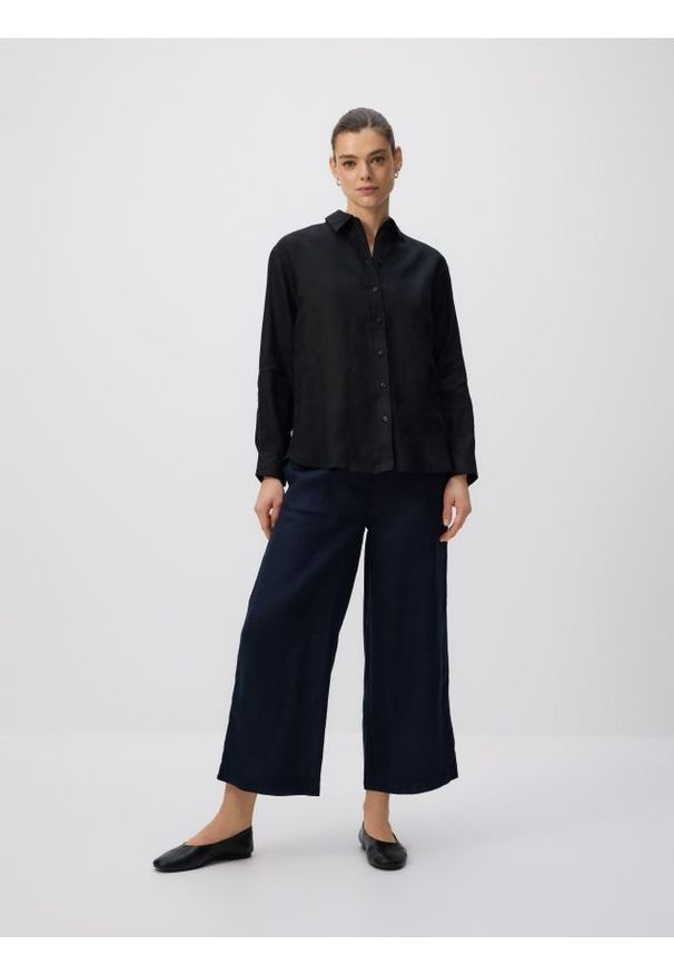 Reserved - Lniana koszula - czarny. Kolor: czarny. Materiał: len