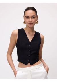 Reserved - Garniturowa kamizelka z wiązaniem - czarny. Kolor: czarny. Materiał: tkanina, wiskoza #1