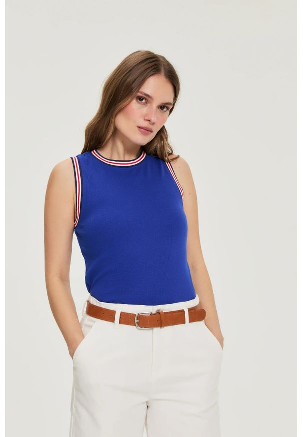 MOODO - Bawełniany top niebieski. Kolor: niebieski. Materiał: bawełna