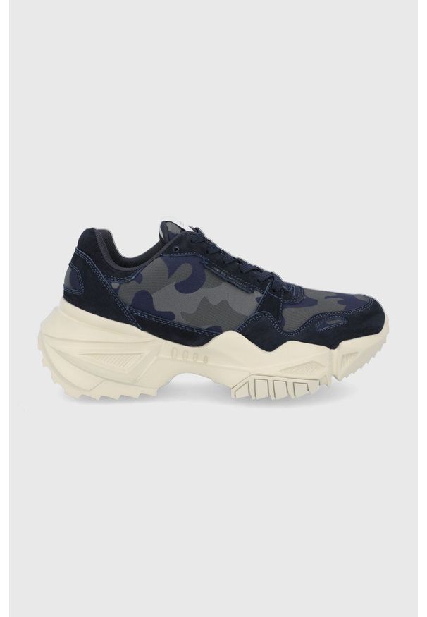 Emporio Armani Buty kolor granatowy. Zapięcie: sznurówki. Kolor: niebieski. Materiał: guma