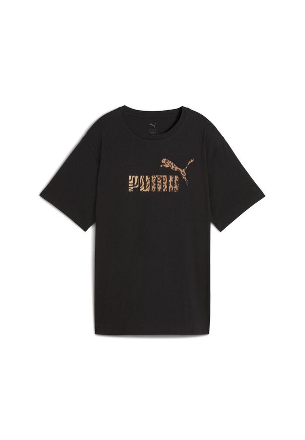 Puma - Damska koszulka o luźnym kroju Essentials ze zwierzęcym nadrukiem PUMA Black. Kolor: czarny. Materiał: guma. Wzór: nadruk, motyw zwierzęcy