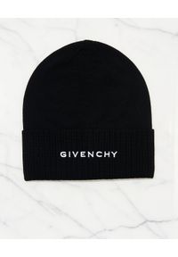 Givenchy - GIVENCHY - Czarna czapka beanie z białym logo. Kolor: czarny. Materiał: wełna. Wzór: haft