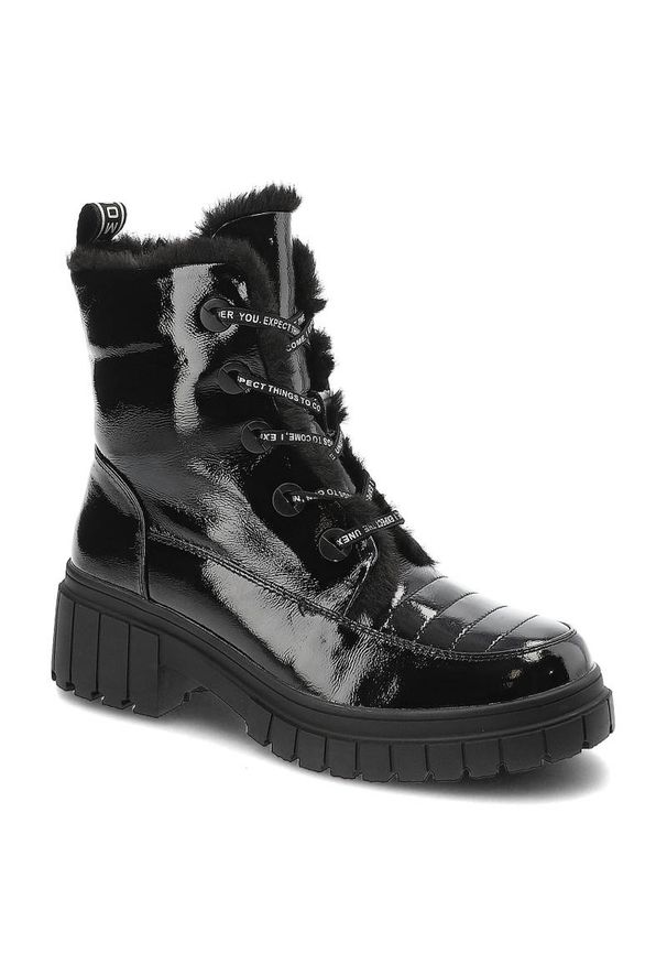 Czarne Botki Artiker Ocieplane Buty Damskie. Kolor: czarny. Materiał: futro, skóra, lakier, syntetyk. Szerokość cholewki: normalna. Sezon: zima. Obcas: na obcasie. Styl: elegancki. Wysokość obcasa: niski