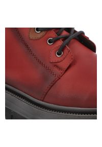 Czerwone Botki Artiker Solidne Obuwie Damskie. Okazja: na co dzień, na spacer. Zapięcie: sznurówki. Kolor: czerwony. Materiał: skóra. Styl: casual #4