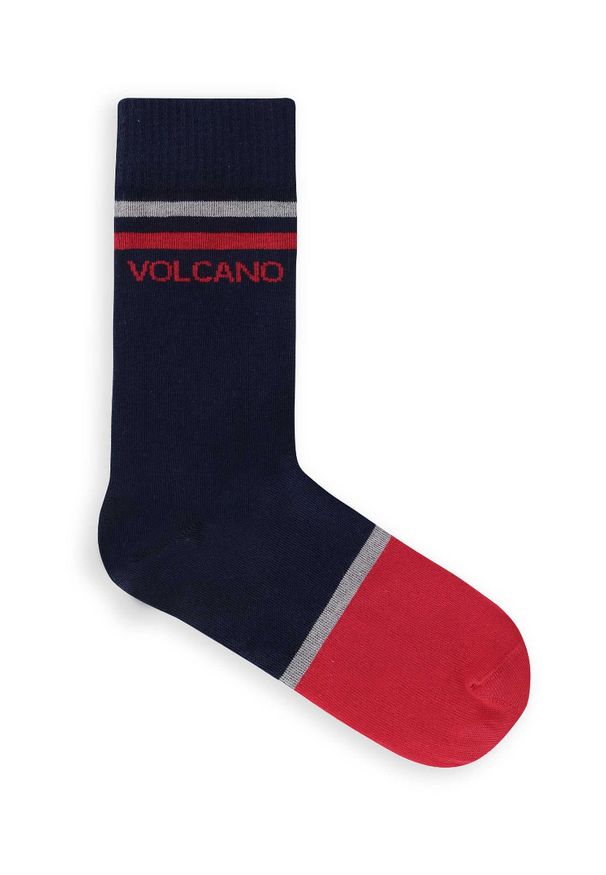 Volcano - Męskie skarpety z motywem sportowym A-PARKER. Materiał: elastan, prążkowany, bawełna, poliamid, włókno. Wzór: napisy, kolorowy, paski