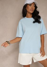 Renee - Jasnoniebieski Basicowy T-shirt z Bawełny Meranissea. Kolor: niebieski. Materiał: bawełna #3